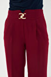 Gold Aksesuarlı Bol Paça Pantolon Bordo