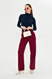 Gold Aksesuarlı Bol Paça Pantolon Bordo
