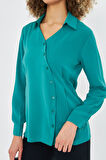  Asimetrik Pile Detay Gömlek Yeşil