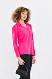  Asimetrik Pile Detay Gömlek Fuşya