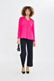  Asimetrik Pile Detay Gömlek Fuşya