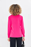  Asimetrik Pile Detay Gömlek Fuşya