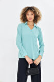  Asimetrik Pile Detay Gömlek Mint Yeşili