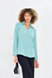  Asimetrik Pile Detay Gömlek Mint Yeşili