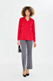  Asimetrik Pile Detay Gömlek Kırmızı