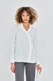  Asimetrik Pile Detay Gömlek Ekru
