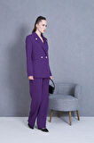 Yakası Düğme Detaylı 3lü Takım Mor