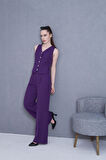 Yakası Düğme Detaylı 3lü Takım Mor