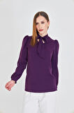 Büzgü Kol Fularlı Gömlek Mor