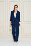 Kısa Kol Nikel Düğmeli Krep Takım Lacivert