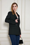 2 Düğmeli Kruvaze Poliviskon Ceket Siyah