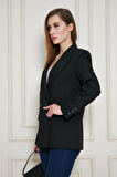 2 Düğmeli Kruvaze Poliviskon Ceket Siyah
