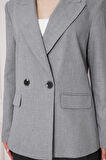 2 Düğmeli Kruvaze Poliviskon Ceket Gri