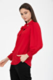 Büzgü Kol Fularlı Gömlek Kırmızı
