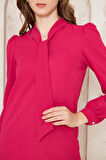 Büzgü Kol Fularlı Gömlek Fuşya