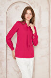 Büzgü Kol Fularlı Gömlek Fuşya