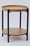 İkili Sehpa Seti – Orta Sehpa 80x42 cm & Yan Sehpa 48x59 cm, MDF Tabla, Siyah Metal Gövde