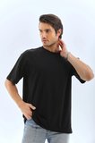Erkek Düz Yazlık Kısa Kol Tişört Bisiklet Yaka Oversize T-Shirt - Siyah