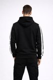 Erkek Şeritli Kapüşonlu Sweatshirt Oversize 3 iplik Pamuklu Hoodie - Siyah