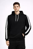 Erkek Şeritli Kapüşonlu Sweatshirt Oversize 3 iplik Pamuklu Hoodie - Siyah