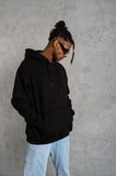Erkek 3 İplik Pamuklu Kapüşonlu Kanguru Cepli Sweatshirt Hoodie -  Siyah