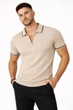 Erkek Triko Tişört Fermuarlı Polo Yaka Kısa Kol T-Shirt 3’lü Set Bej-Beyaz-Siyah