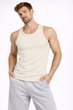 Erkek Fitilli Atlet Sıfır Yaka Slim Fit Arka Baskılı Spor Atlet - Krem