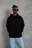 Erkek 3 İplik Pamuklu Kapüşonlu Kanguru Cepli Sweatshirt Hoodie -  Siyah