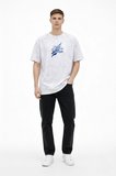 Erkek Asit Yıkamalı Oversize Tişört Bisiklet Yaka Kısa Kol T-shirt - Beyaz