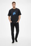 Erkek Asit Yıkamalı Oversize Tişört Bisiklet Yaka Kısa Kol T-shirt - Siyah