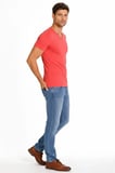 Erkek Body T-shirt V Yaka Slim Fit Likralı Kısa kol Tişört - Nar Çiçeği