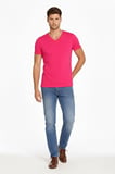 Erkek Body T-shirt V Yaka Slim Fit Likralı Kısa kol Tişört - Pembe