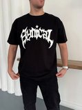 Erkek Kısa Kol Yazlık Tişört Bisiklet Yaka Baskılı Oversize T-Shirt - Siyah