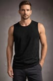 Erkek Flamlı Kumaş Kolsuz Atlet Günlük Fitness Spor T-Shirt - Siyah