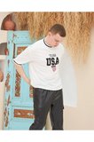 Erkek Bisiklet Yaka Tişört Nakış İşlemeli Kısa Kol Oversize T-Shirt - Beyaz