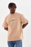 Erkek Baskılı T-Shirt Kısa Kol Bisiklet Yaka Rahat Kalıp Tişört - Bej