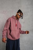 Erkek 3 İplik Pamuklu Kapüşonlu Baskılı Cepli Sweatshirt Hoodie - Gül Kurusu