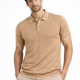 Erkek Polo Yaka Düğmeli Triko Tişört Yazlık Dokuma Regular Fit T-Shirt - Kahverengi