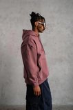 Erkek 3 İplik Pamuklu Kapüşonlu Baskılı Cepli Sweatshirt Hoodie - Gül Kurusu