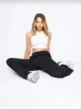 Kargo Cepli Palazzo Oversize Kesim İki iplik Bol Paça Eşofman Altı Pantolon - Siyah