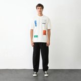 Erkek Kısa Kol Yazlık Tişört Bisiklet Yaka Baskılı Oversize T-Shirt - Beyaz