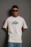 Erkek Kısa Kol Yazlık Tişört Bisiklet Yaka Baskılı Oversize T-Shirt - Beyaz