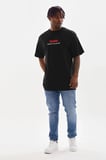 Erkek Baskılı T-Shirt Kısa Kol Bisiklet Yaka Rahat Kalıp Tişört  - Siyah