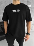 Erkek Kısa Kol Yazlık Tişört Bisiklet Yaka Baskılı Oversize T-Shirt - Siyah