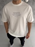 Erkek Kısa Kol Yazlık Tişört Bisiklet Yaka Baskılı Oversize T-Shirt - Beyaz