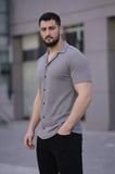 Erkek Waffle Kumaş Açık Yakalı Düğmeli Regular Fit Gömlek 2’li Set Lacivert-Gri