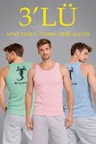 Erkek Spor Fitilli Kaşkorse Arka Basklı Atlet 3'lü Set Mint Yeşili-Pembe-Bebek Mavisi