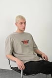 Erkek Baskılı T-Shirt Kısa Kol Bisiklet Yaka Rahat Kalıp Tişört  - Boyalı Gri