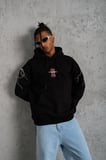 Erkek Kapüşonlu Kanguru Cepli Sweatshirt 3 İplik Pamuklu Baskılı Hoodie - Siyah