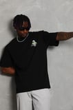 Erkek Baskılı T-Shirt Kısa Kol Bisiklet Yaka Rahat Kalıp Tişört  - Siyah